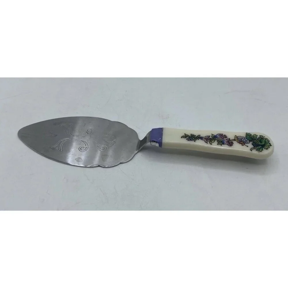 Vintage Pie Cake Knife Etched Design Blade Floral Print Handle Cottagecore 6.5 
